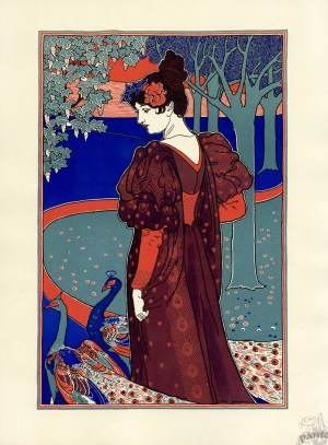 La Femme au Paon, lithograph by Louis Rhead, featured in  featured in the magazine L'Estampe Modern, July 1897. Image via The Bridgeman Art Library. 